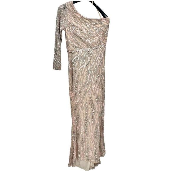 Mac Duggal Embellished One Shoulder Sequin Gown Rose Gold Size 2 NWT - Picture 5 of 14